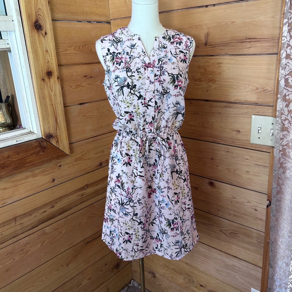 Floral‎ Shirt Dress Womens Small Pink Sleeveless Midi Catherine Malandrino